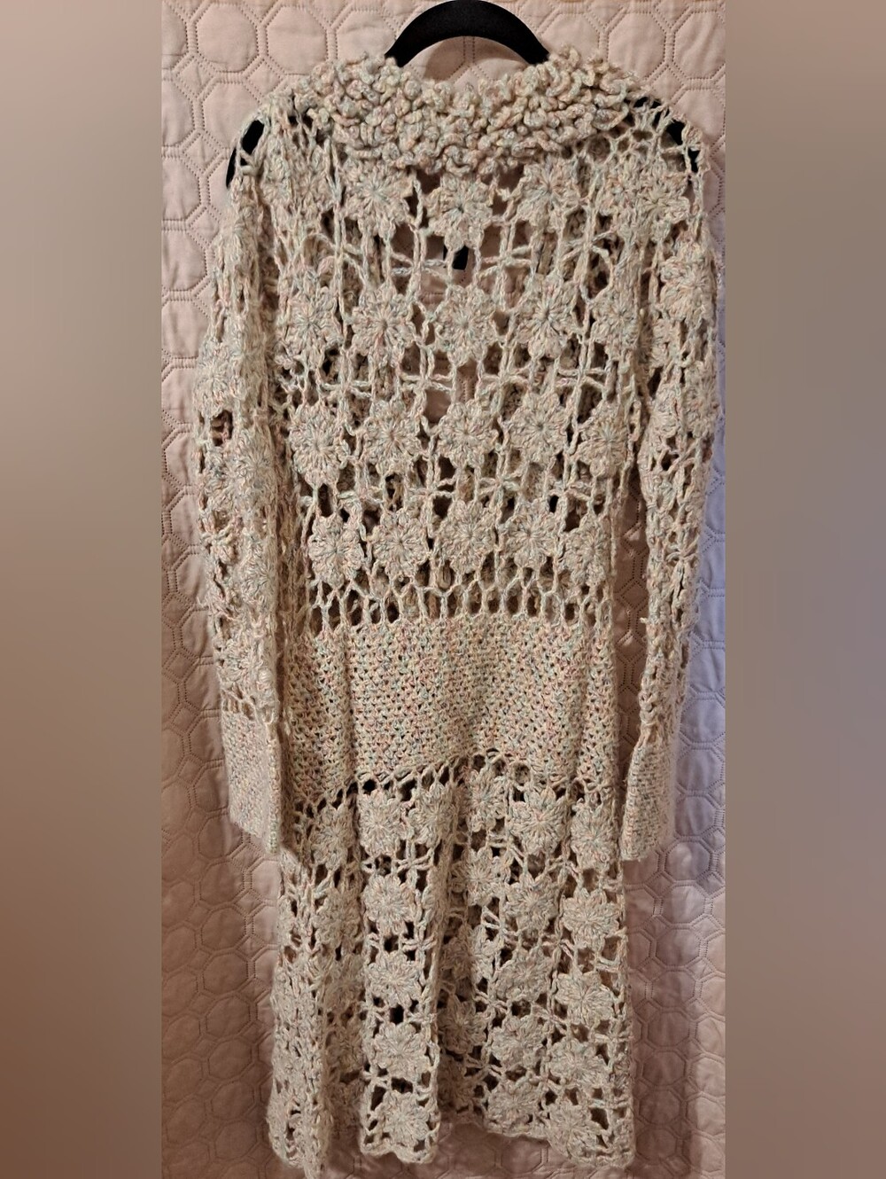 Double Zero Cream Crochet Longline Cardigan Sweater Sz M - Picture 2 of 5